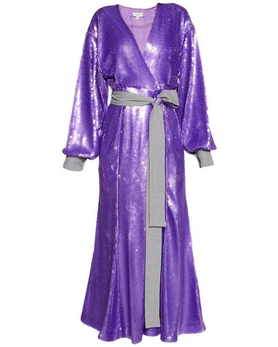 Natasha Zinko Sequin Embellished Maxi Robe Dress - Purple