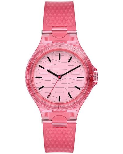 DKNY Chambers Quartz Nylon And Silicone Three-hand Casual Watch - Pink