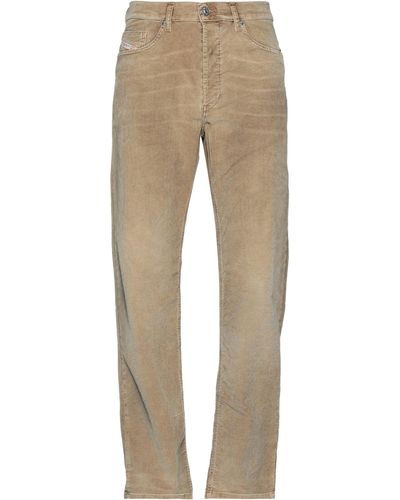 DIESEL Camel Pants Cotton, Polyester, Elastane, Cow Leather - Natural
