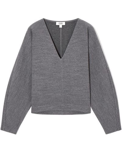 COS Pullover Aus Kochwolle Mit V-ausschnitt - Grau