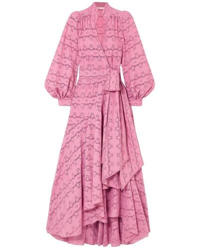 Anna Mason Stella Broderie Anglaise Cotton Wrap Maxi Dress - Pink