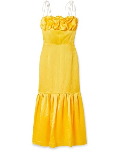 Hellessy Rosie Ruffled Grosgrain-trimmed Linen-blend Jacquard Dress - Yellow