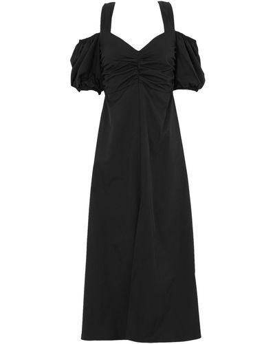 TOPSHOP Taffeta Bardot Midi Dress - Black