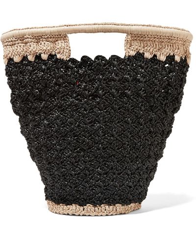 Carrie Forbes Lily Woven Faux Raffia Bucket Bag - Black