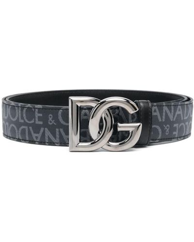 Dolce & Gabbana Überzogener Jacquard -Logogürtel mit DG -Schnalle - Schwarz