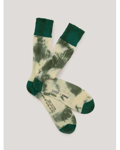 YMC Tie Dye Sock Green - White
