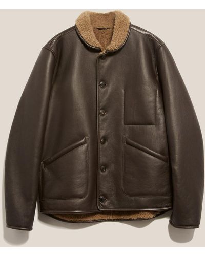 YMC Brainticket Mk1 Leather Jacket Brown
