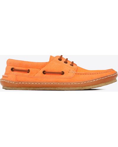 Saint Laurent Ashe Boat Shoes In Suede - Orange