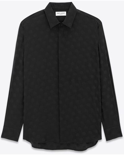 Saint Laurent Hemd aus gepunkteter glänzender nd matter seide schwarz