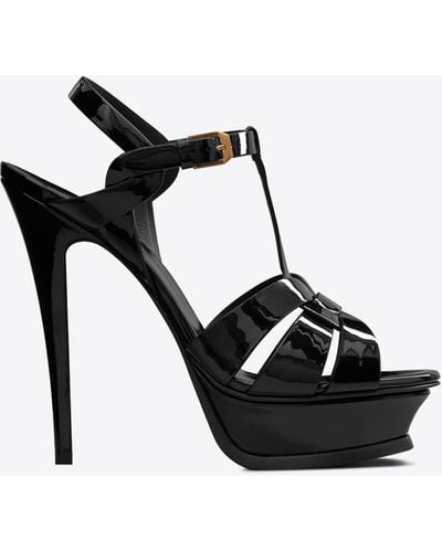 Saint Laurent Tribute Platform Sandals In Patent Leather - Black