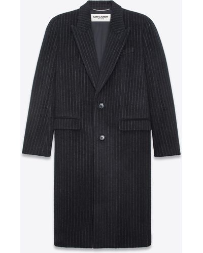 Saint Laurent Striped Coat In Wool And Mohair - Black