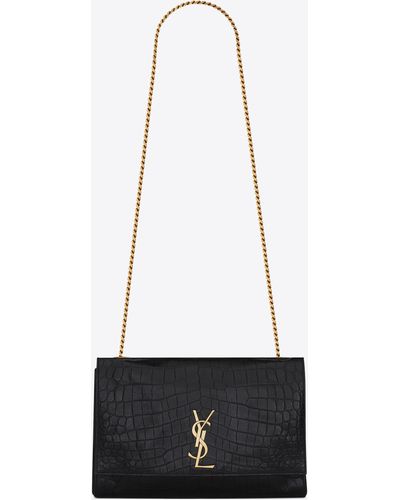 Saint Laurent Kate Medium Reversible Chain Bag In Suede And Crocodile-embossed Leather - Black