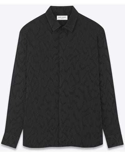 Saint Laurent Klassisches hemd mit yves-kragen aus matter nd glänzender seide schwarz