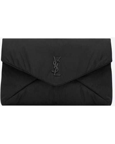Saint Laurent Große cassandre envelope pouch aus nylon schwarz