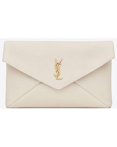 Saint Laurent Cassandre Large Envelope Pouch - White