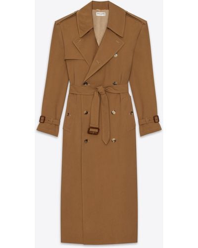 Saint Laurent Trench Coat In Twill - Natural