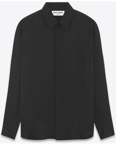 Saint Laurent Hemd mit yves-kragen aus matter nd glänzender chagrin-seide schwarz