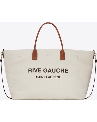 Saint Laurent Rive Gauche Maxi Shopping Bag In Printed Canvas And Smooth Leather - Multicolour