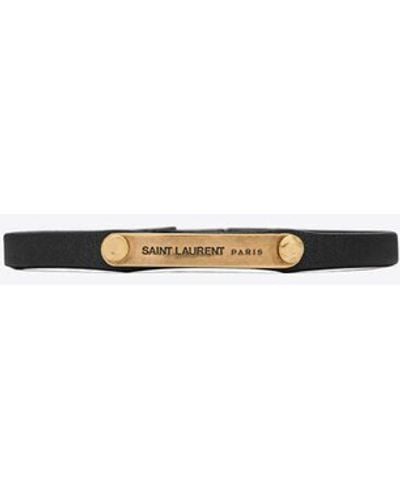 Saint Laurent Armband Aus Glattleder nd Metall Mit Identifikationsschild Schwarz S