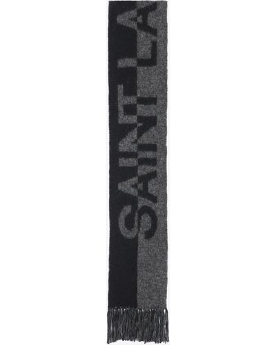 Saint Laurent Signature Scarf In Wool Knit - Gray