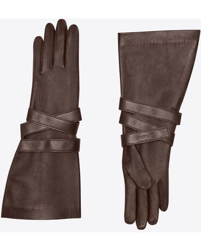 Saint Laurent Aviator Gloves In Leather - White