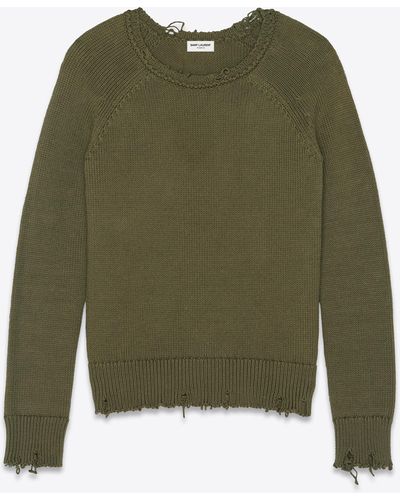 Saint Laurent Detroyed Knit Weater Green