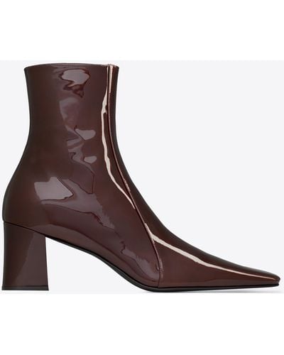 Saint Laurent Rainer Zipped Boots In Patent Leather - Brown