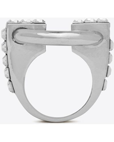 Saint Laurent Runder ring aus metall mit strasssteinen im baguette-schliff - Schwarz