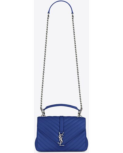 Saint Laurent Medium College Bag In Royal Blue Matelassé Leather