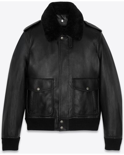 Saint Laurent Leather And Shearling Bomber - Black