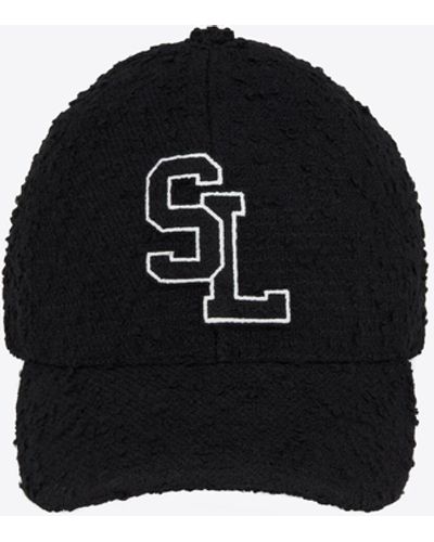 Saint Laurent Sl Baseball Cap In Bouclé Tweed Wool - Black