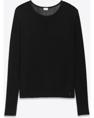 Saint Laurent Cassandre Sweater In Ribbed Knit - Black
