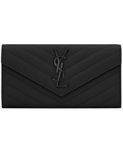 Saint Laurent Cassandre Matelassé Large Flap Wallet - Black