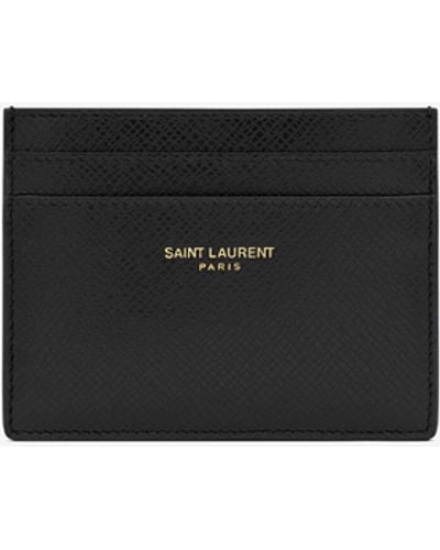 Saint Laurent Paris Credit Card Case In Grain De Poudre Embossed Leather - White