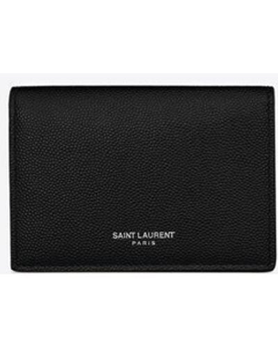 Saint Laurent Tiny Wallet In Grain De Poudre Embossed Leather - Black