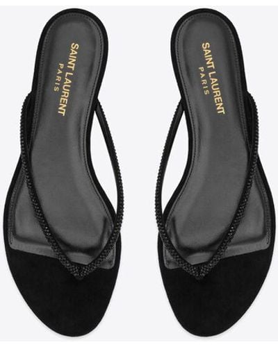 Saint Laurent Flache joni sandalen aus veloursleder nd strasssteinen schwarz - Weiß