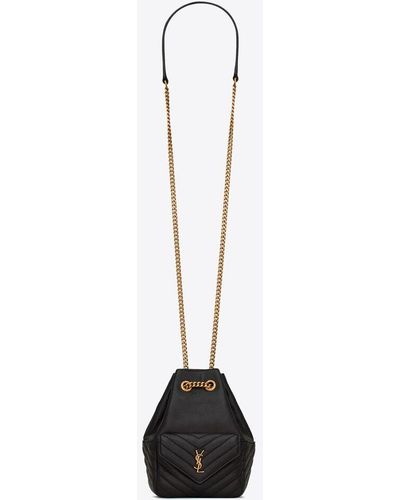 Saint Laurent Nano Logo Quilted Leather Bucket Bag - Black