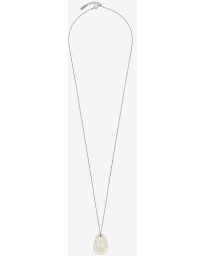 Saint Laurent Pinched Drop Long Pendant Necklace - White