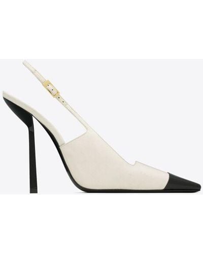 Saint Laurent Ines Leather-trimmed Twill Slingback Court Shoes - White