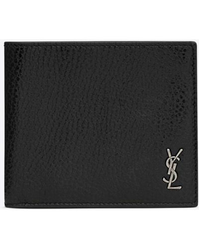 Saint Laurent Tiny Cassandre East/west Wallet In Grained Leather - White