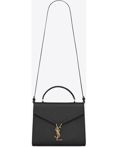 Saint Laurent Cassandra Medium Top Handle Bag In Grain De Poudre Embossed Leather - Black
