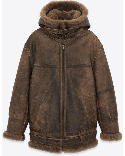 Saint Laurent Zip-up Leather Jacket - Brown