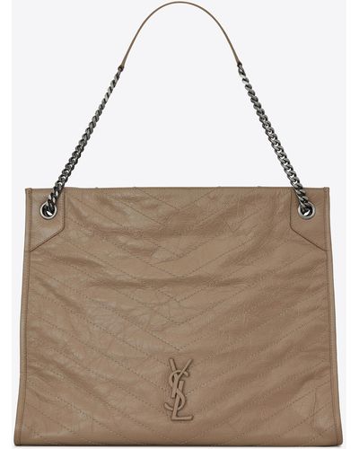 Saint Laurent Niki Large Shopping Bag In Crinkled Vintage Leather - Gray