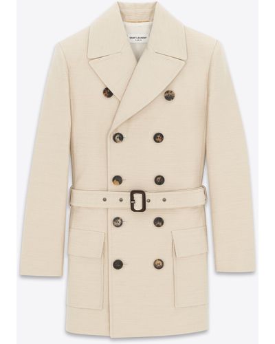 Saint Laurent Saharienne Jacket In Cotton And Wool - Natural