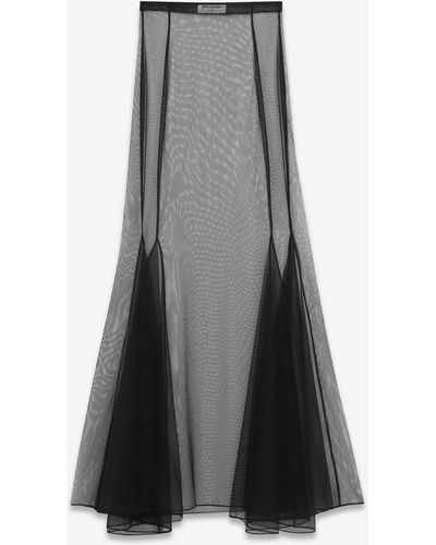 Saint Laurent Long Skirt In Stretch Tulle - Gray