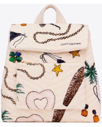 Saint Laurent Backpack In Printed Terrycloth - White