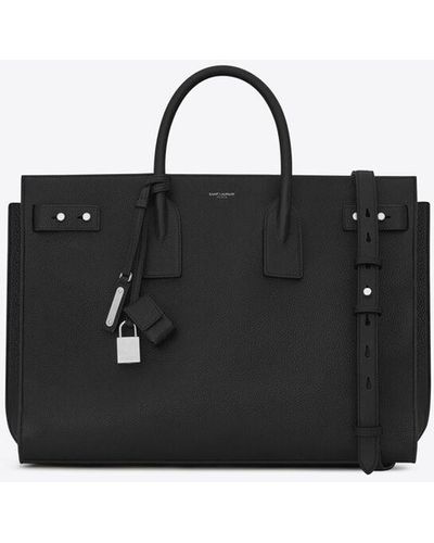 Saint Laurent Schmaler, großer sac de jour aus genarbtem leder schwarz