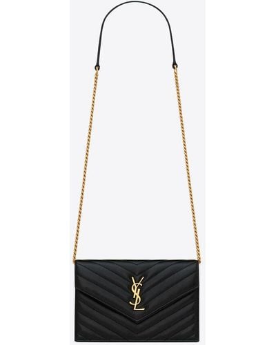 Saint Laurent Cassandre envelope portemonnaie mit kette aus leder mit grain-de-poudre-prägung schwarz - Weiß