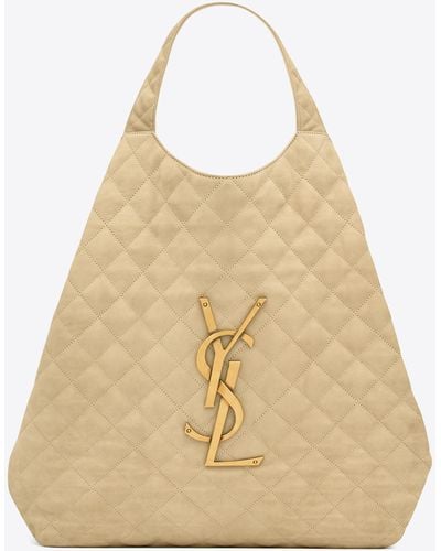 Saint Laurent Icare Maxi Shopping Bag In Quilted Nubuck Suede - Natural