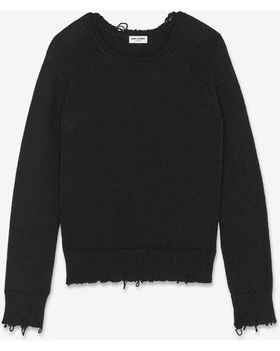 Saint Laurent Detroyed Knit Weater Back - Black